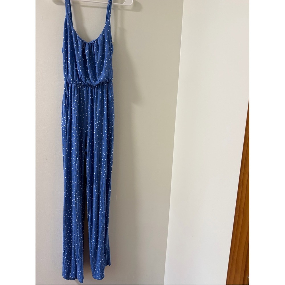 Market & Spruce Jumpsuit Women Medium Blue Excellent Polka Dot Spaghetti Strap